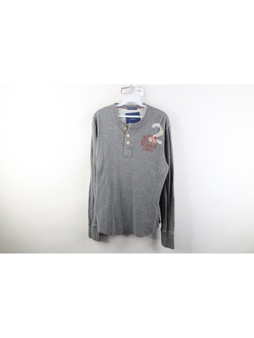 Vintage Y2K American Eagle Mens Medium Thermal Long Sleeve Henley T-Shirt Gray